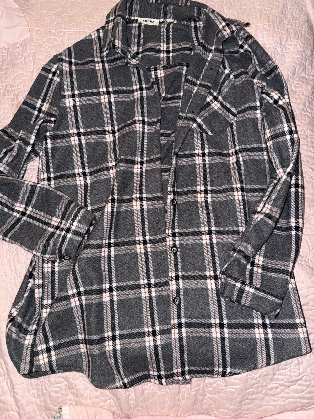 ADORA Gray Plaid Button-Down shacket